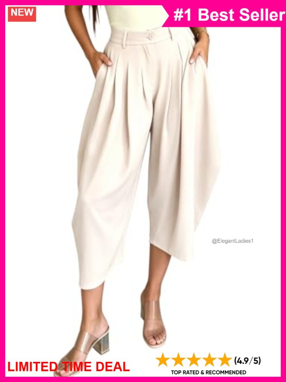 Women's Capri Wide Leg Pleated Palazzo Dress Pants High Rise Cropped Trousers